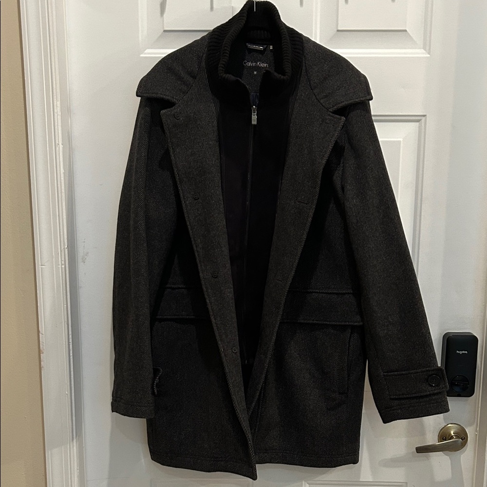 Calvin Klein Charcoal Wool Blend Overcoat